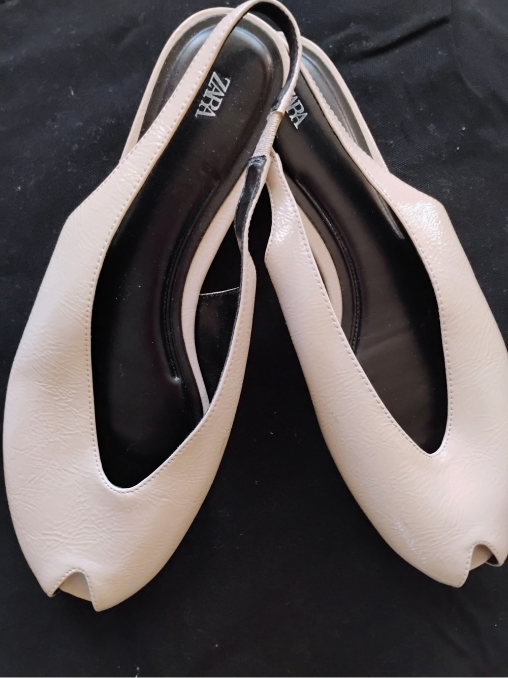 ZARA Cream Slingback Toe-Slit Ballet Flats